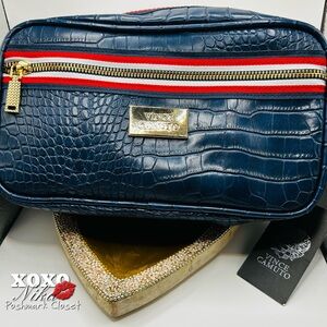 Vince Camuto Blue Crocodile-Embossed toiletries or cosmetic Bag
